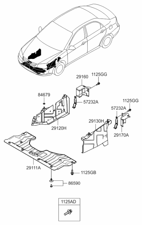 2007 Kia Spectra5 SX Panel-Under Cover,RH Diagram for 291202F100