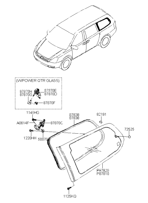 2010 Kia Sedona Quarter Fixed Glass & Moulding Diagram