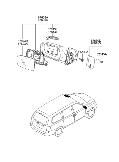 2012 Kia Sedona Mirror-Outside Rear View & Sunvisor Diagram