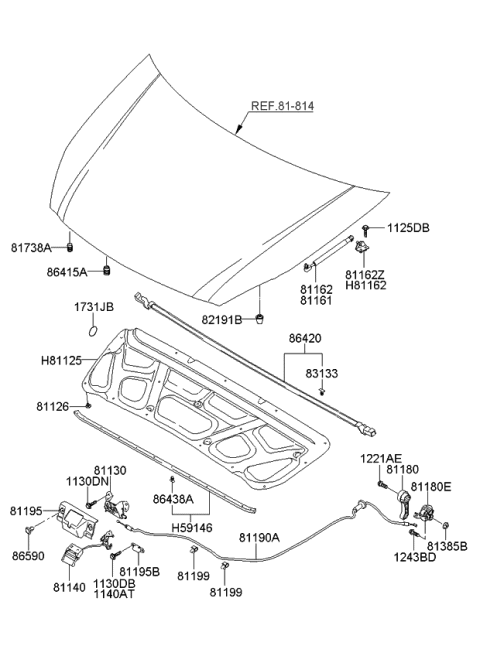 2013 Kia Sedona LIFTER-Hood RH Diagram for 811714D000