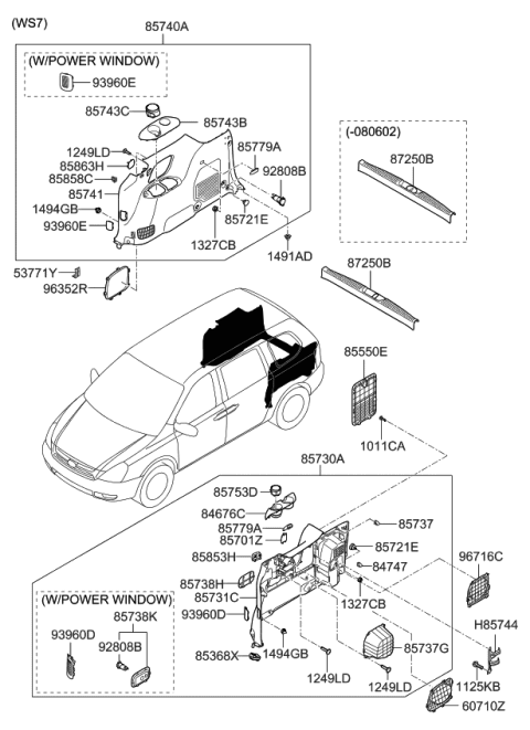 2009 Kia Sedona Cover-Screen RH Diagram for 857644D500CS