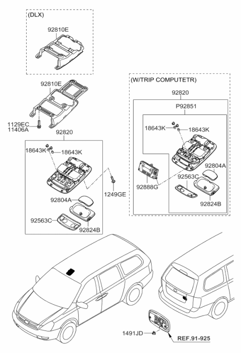 2006 Kia Sedona Conversation Mirror Assembly Diagram for 928044D000QW