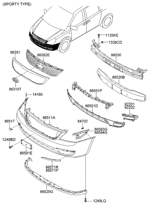 2006 Kia Sedona SUPT-Front Bumper Upper Diagram for 865514D550
