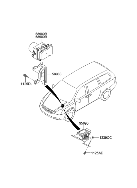 2014 Kia Sedona Abs Anti-Lock Brake Pump Diagram for 589204D210