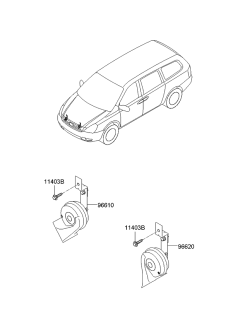 2007 Kia Sedona Horn Assembly-High Pitch Diagram for 966214D000