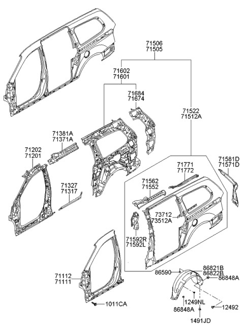 2007 Kia Sedona Body Side Panel & Wheel Guard Rear Diagram