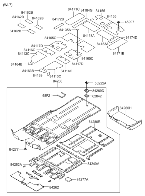 2014 Kia Sedona Carpet Assembly-Rear Floor Diagram for 842654D200KS