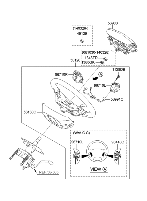 2009 Kia Sedona Steering Wheel Air Bag Module Assembly Diagram for 569004D701DP
