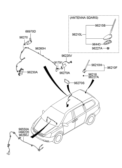 2006 Kia Sedona Roof Antenna Pole Diagram for 962152J100