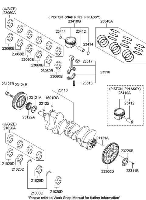 2009 Kia Sedona Bearing Pair Set-Crank shaft Diagram for 210203C400