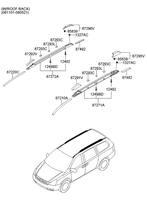 2006 Kia Sedona Rack Assembly-Roof LH Diagram for 872704D201