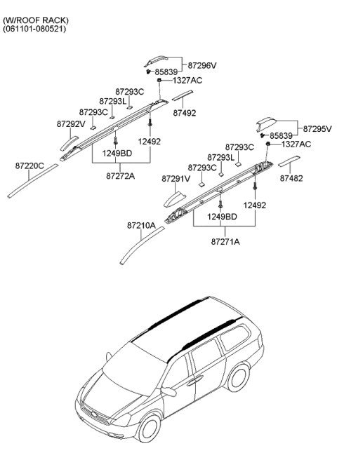 2006 Kia Sedona Moulding Assembly-Roof Front,RH Diagram for 872204D010