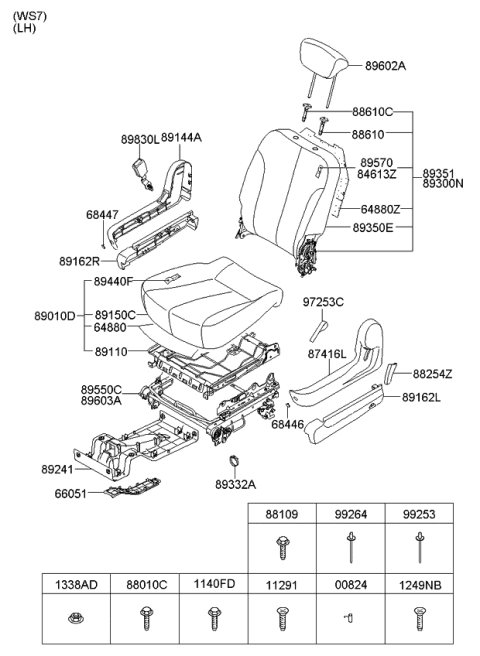 2008 Kia Sedona 2Nd Seat Buckle Left Diagram for 898304D570KS