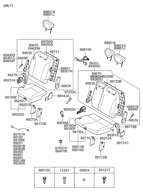 2011 Kia Sedona Frame Assembly-Rear Seat Cushion Diagram for 891104D121CS
