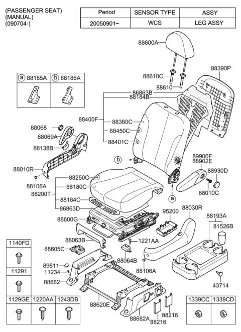 2013 Kia Sedona Front Seat Passenger Armrest Assembly Diagram for 889004D041KS8