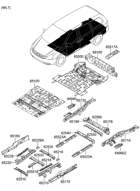 2009 Kia Sedona Member Assembly-Rear Floor Diagram for 691004D500