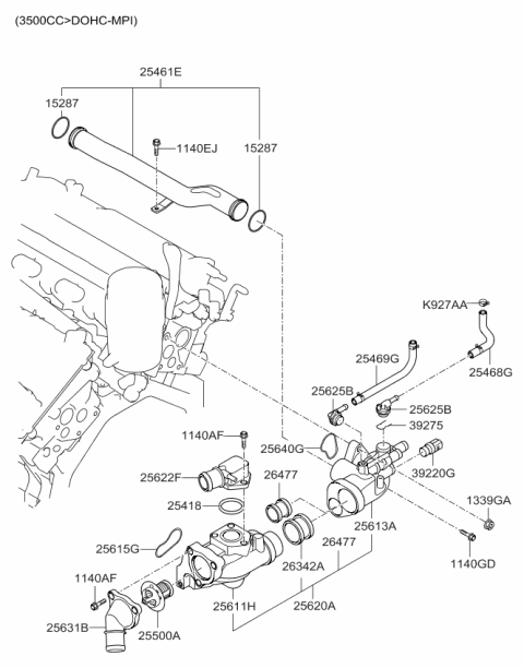 2008 Kia Sedona Coolant Pipe & Hose Diagram 2