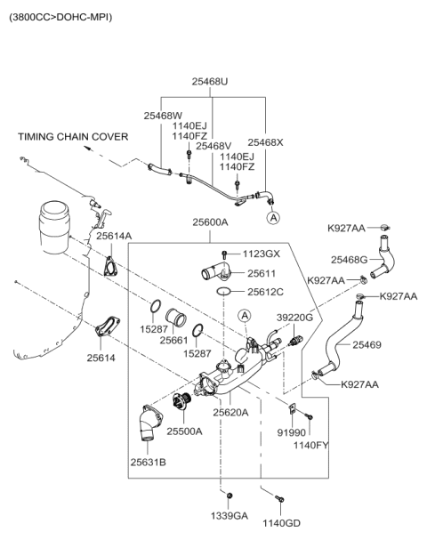 2013 Kia Sedona Coolant Pipe & Hose Diagram 1