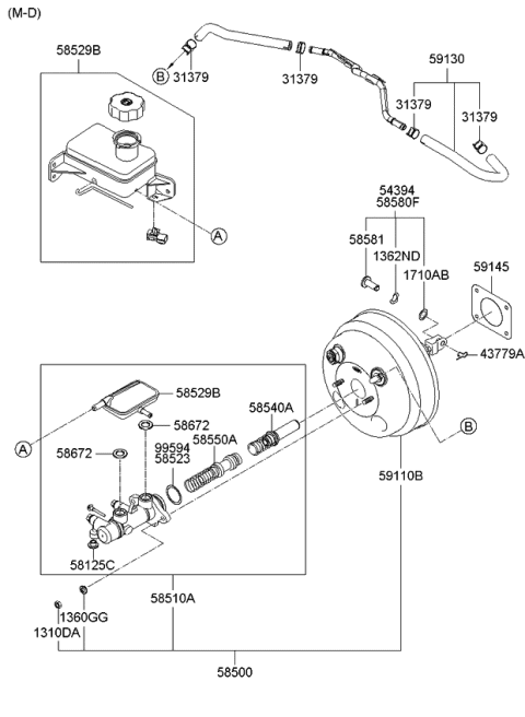 2009 Kia Sedona Brake Master Cylinder & Vacuum Hose Diagram 2