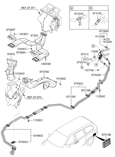 2012 Kia Sedona Duct Assembly-Rear Heater Diagram for 975704D000