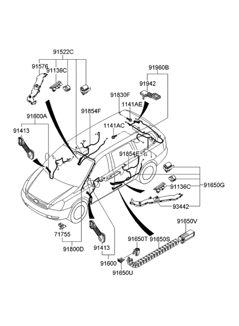 2007 Kia Sedona Wiring Assembly-Front Door,A Diagram for 916104D470