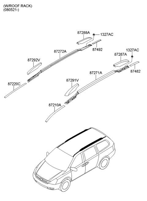 2009 Kia Sedona Cover-Roof Rack Rear L Diagram for 872974D700