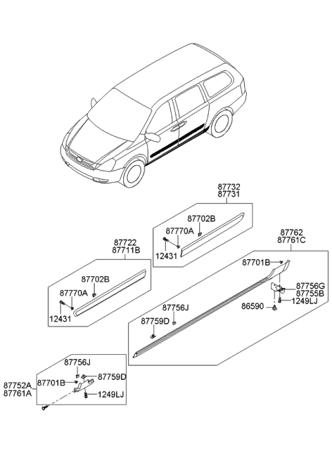 2009 Kia Sedona MOULDING Assembly-Side S Diagram for 877524D0007V