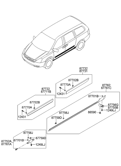 2006 Kia Sedona Moulding-Waist Line Diagram