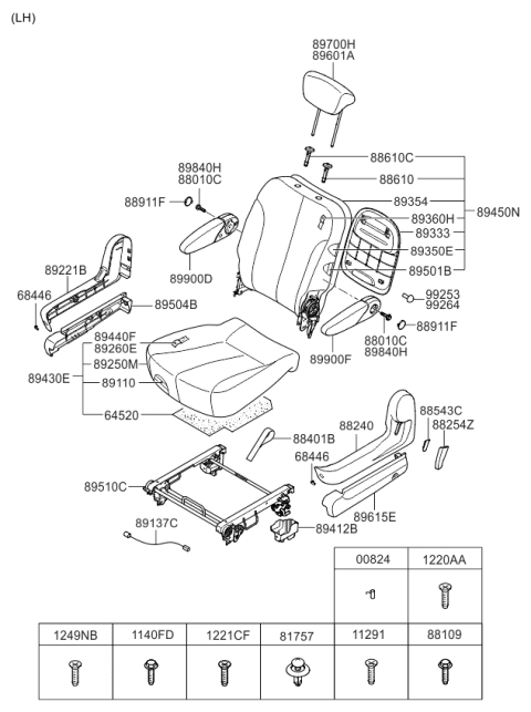 2006 Kia Sedona Pad Assembly-2ND Seat Cushion Diagram for 891504D110