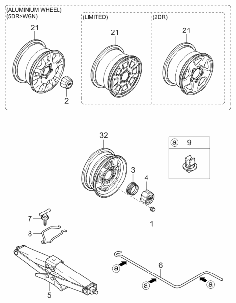 2002 Kia Sportage Front Center Cap Assembly Diagram for 0K08437180