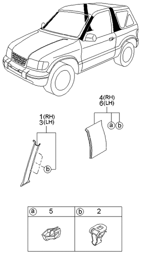 2000 Kia Sportage Trim Assembly-B Pillar Upper Diagram for 0K08F68220E96