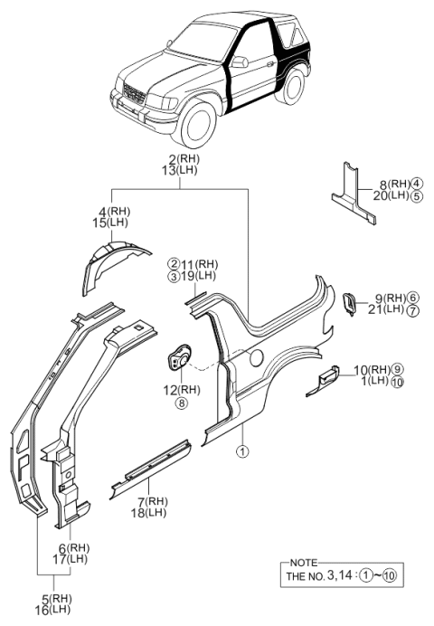 2001 Kia Sportage Frame Assembly-Side, LH Diagram for 0K01171020
