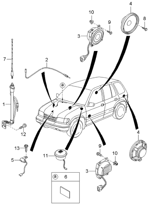 2001 Kia Sportage Rear Door Speaker Assembly Diagram for 0K08C66960