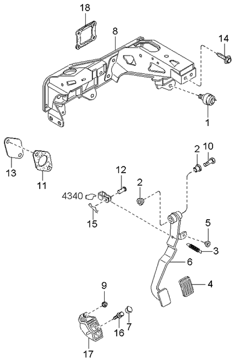 2002 Kia Sportage Clutch & Brake Pedal Diagram 1