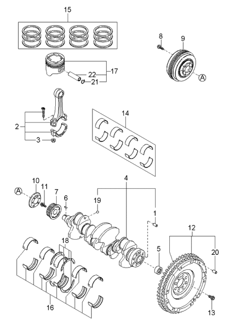 2002 Kia Sportage Piston, Crankshaft & Flywheel Diagram