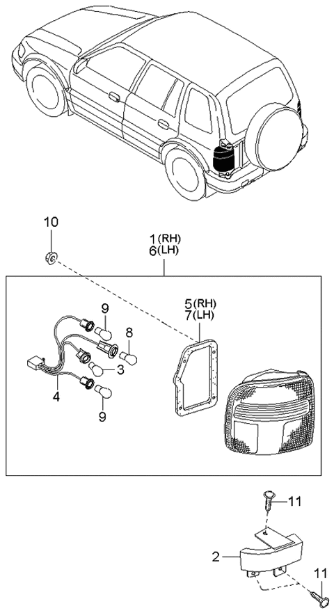 2000 Kia Sportage New Body Style Rear Combination Lamp Diagram 2