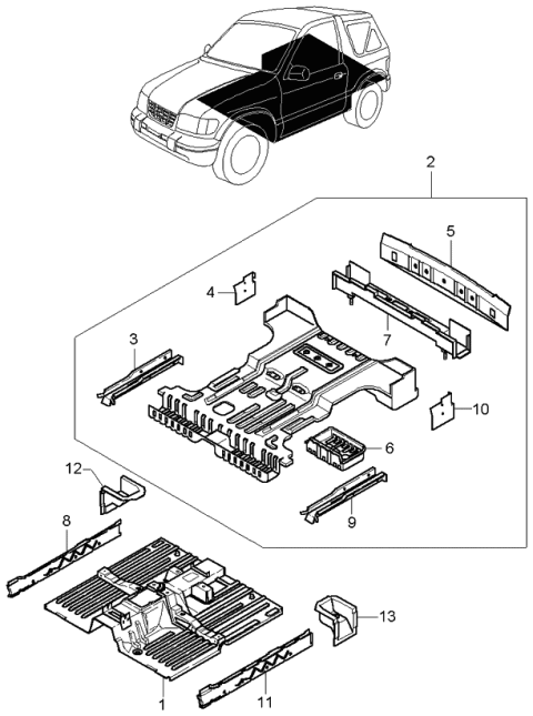 2001 Kia Sportage Floor Assembly-Rear Diagram for 0K08E53700A