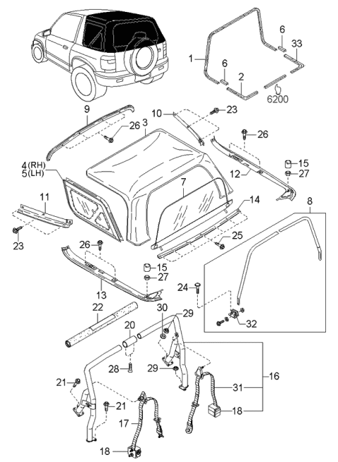 2002 Kia Sportage Canvas Top Diagram