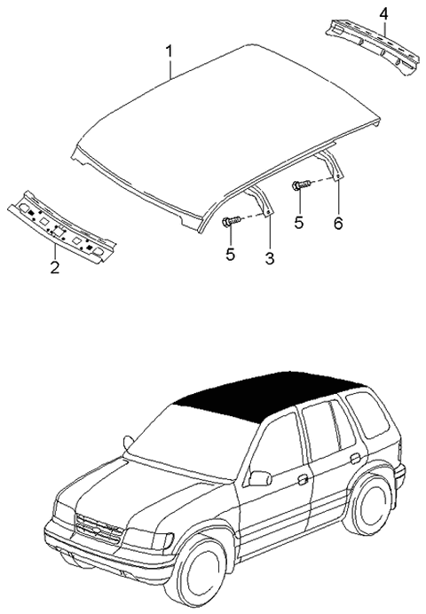 2000 Kia Sportage Reinforcement-Roof No,1 Diagram for 0K01870650A