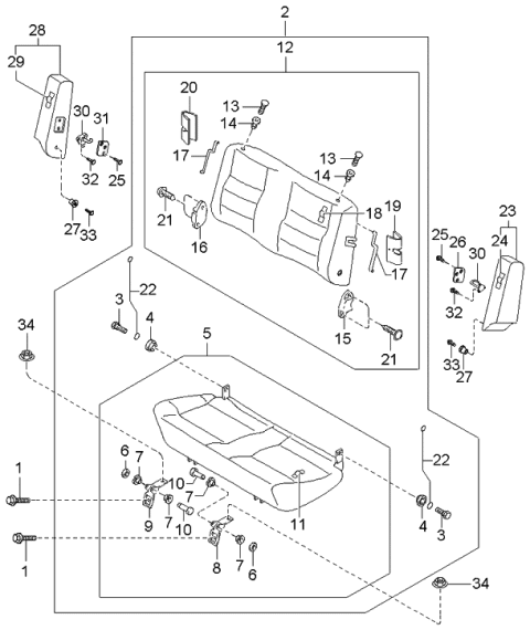 2000 Kia Sportage Seat-Back,Rear Diagram for 0K08E57350C964