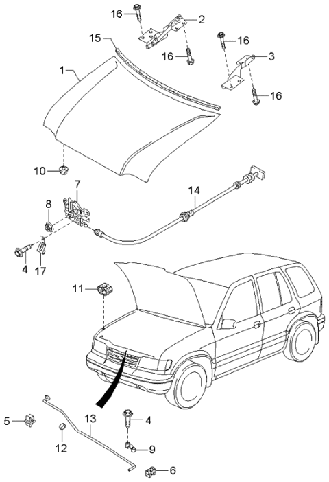 2002 Kia Sportage Bonnet Lock Assembly Diagram for 0K04E56620B