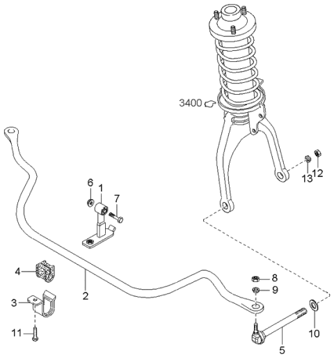 2000 Kia Sportage Crossmember & Stabilizer Diagram