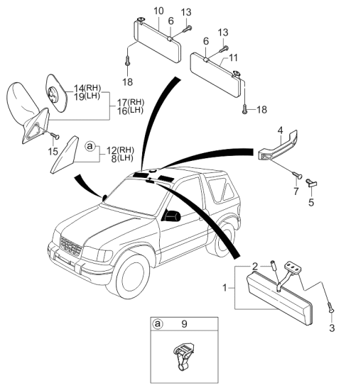 2000 Kia Sportage Sunvisor & Assist Handle & Mirror Diagram 1