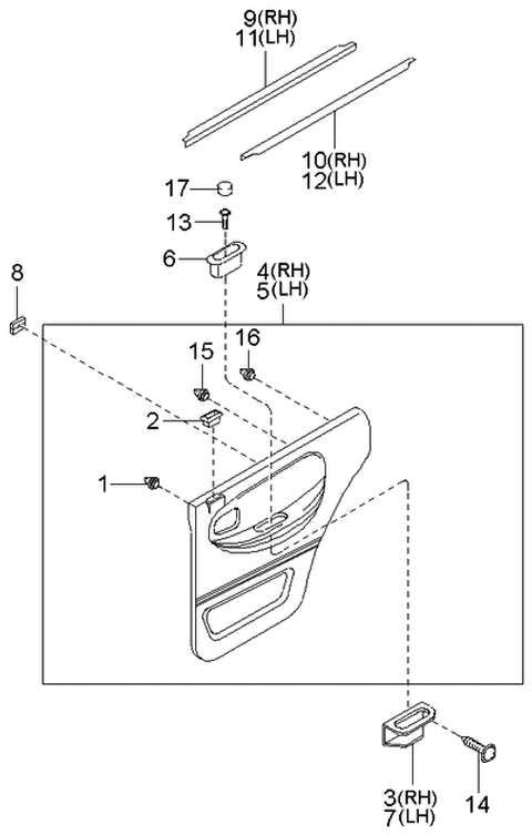 2001 Kia Sportage Rear Door Trims & Related Parts Diagram