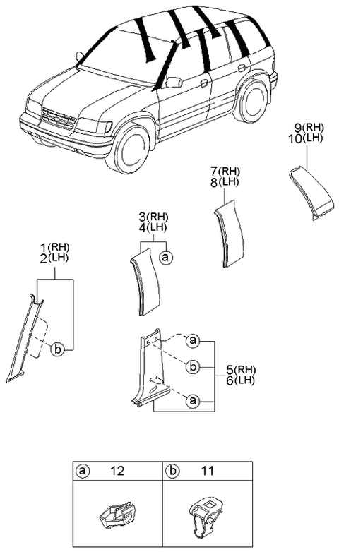 2000 Kia Sportage Trim-B Pillar Up, L Diagram for 0K04568220G70