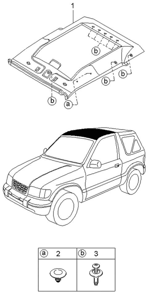 2000 Kia Sportage Headlining Assembly Diagram for 0K01268030J73