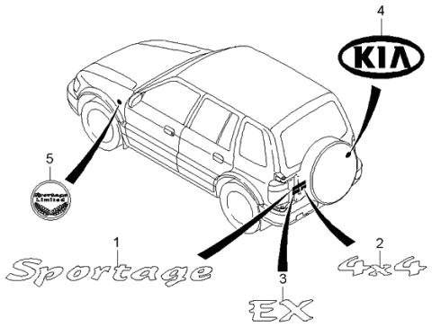 2000 Kia Sportage 4X4 Emblem, Grey Diagram for UP01051745V9