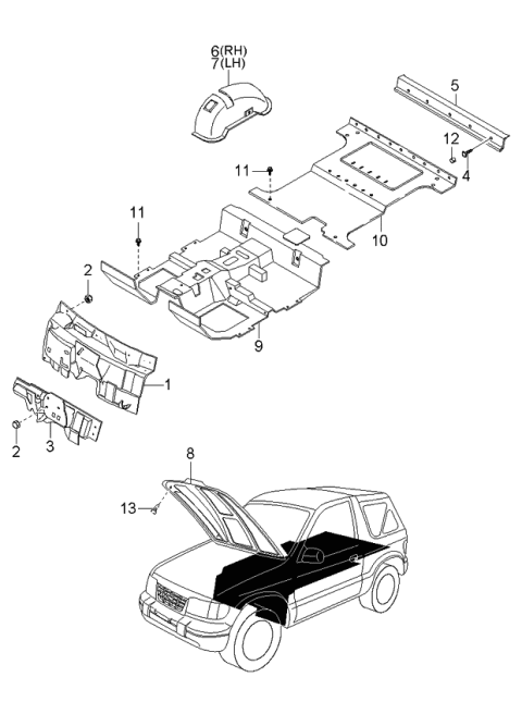 2001 Kia Sportage Mat-Rear Floor Diagram for 0K07E68691