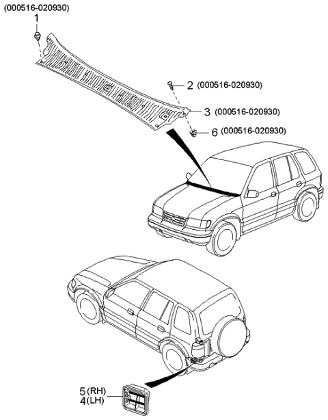2000 Kia Sportage Grommet-Screw Diagram for K999100406