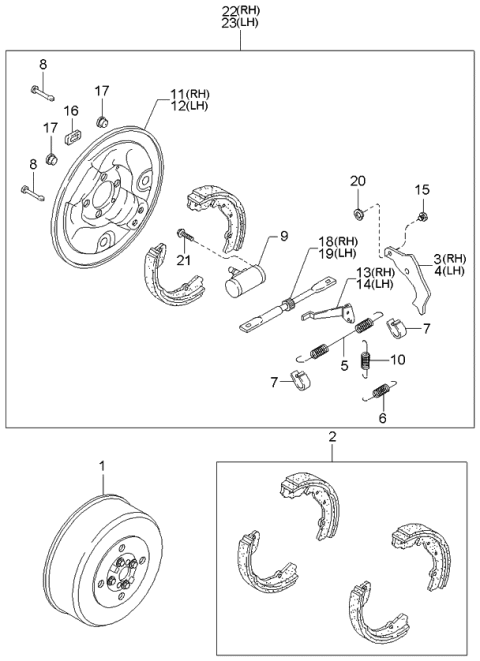 2000 Kia Sportage Cylinder Assembly-Rear Wheel Diagram for 0K04526610